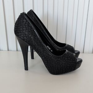 Size 7.5 Maribel Elegant Black Peep-Toe Heels